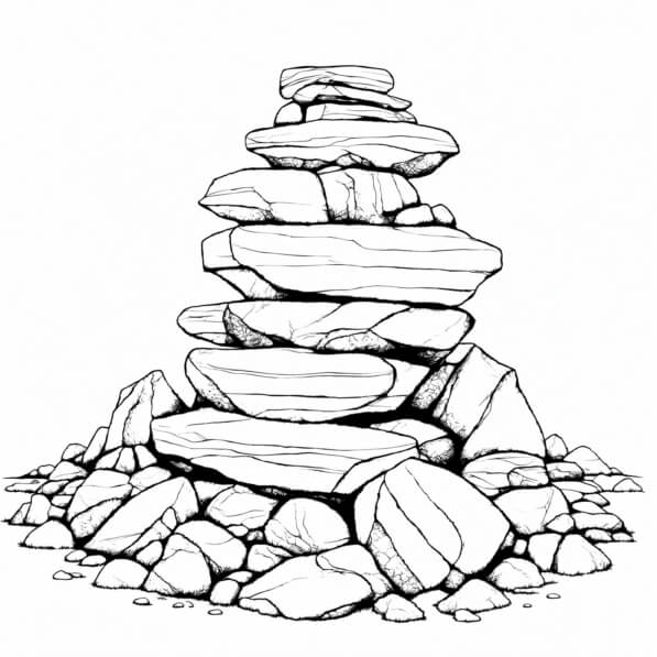 Stack Rocks Line Drawing Easy Download Cairn made of stacked rocks Coloring pages Online - Creative ...