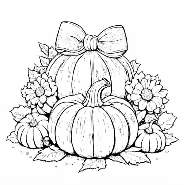 Download Autumn Pumpkin Arrangement with Flowers Coloring pages Online ...