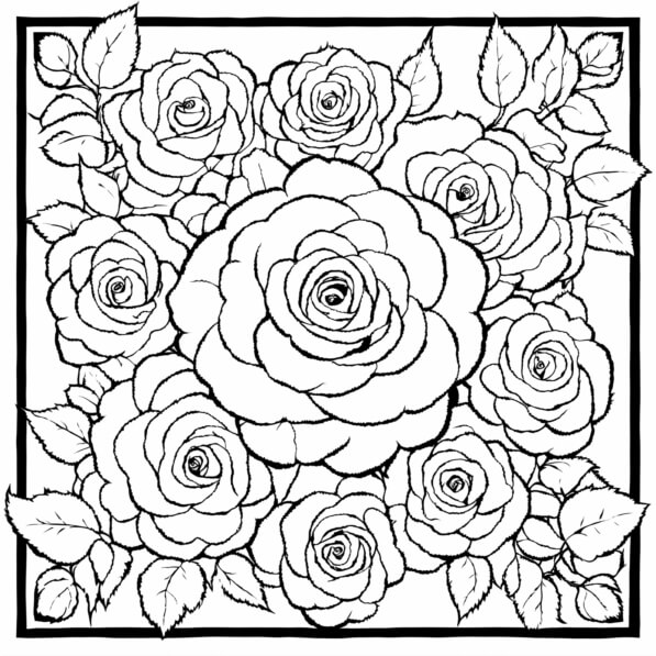 Download Line Drawing of Roses Coloring pages Online - Creative Fabrica