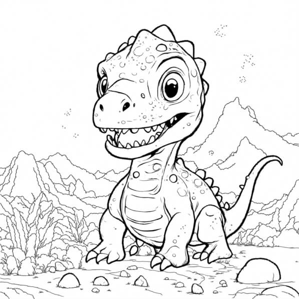 Download Cartoon Dinosaur in Prehistoric Landscape Coloring pages ...