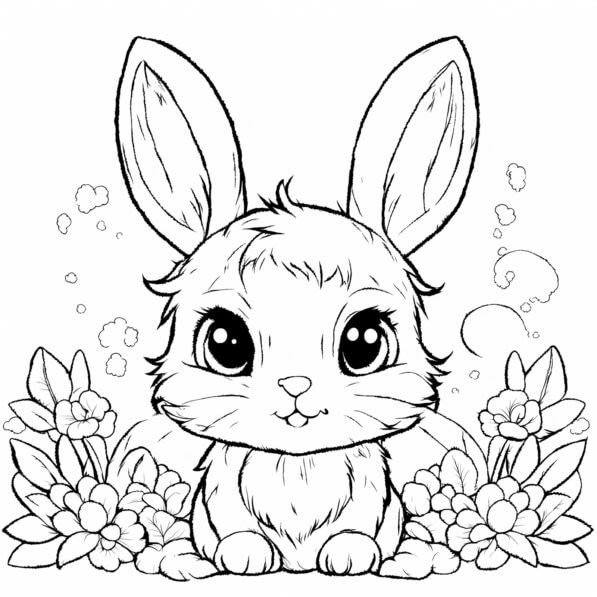 Template Coluring Rabbit With Flowers Download Cute Rabbit Character Surrounded by Flowers Coloring pages ...