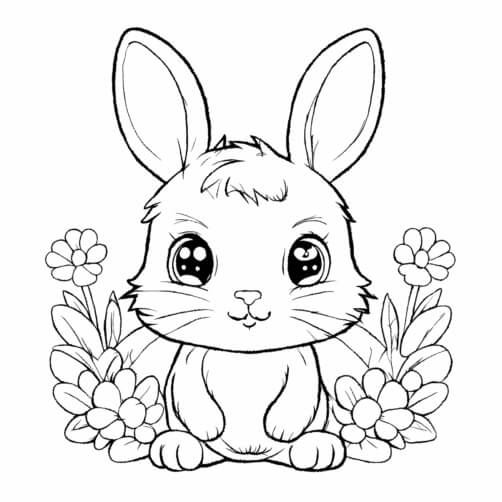 Download Cute Bunny Coloring Page with Flowers Coloring pages Online ...