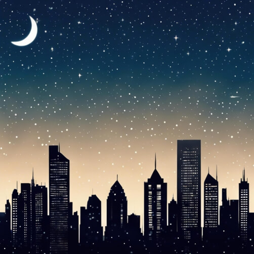Download City Skyline at Night with Stars and Crescent Moon Backgrounds ...