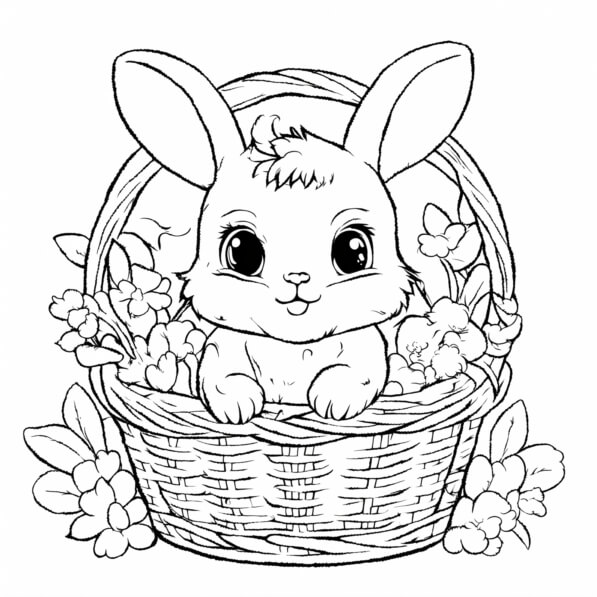 Download Cute Bunny in a Flower Basket Coloring pages Online - Creative ...