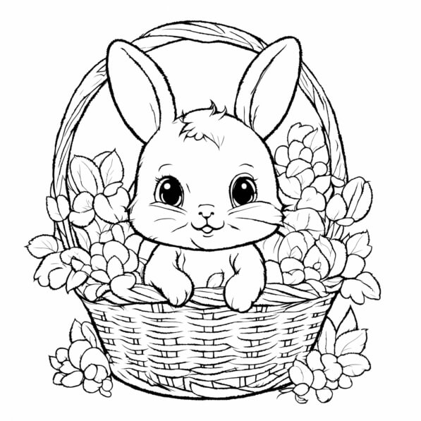 Download Cute Rabbit in a Flower Basket Coloring pages Online ...