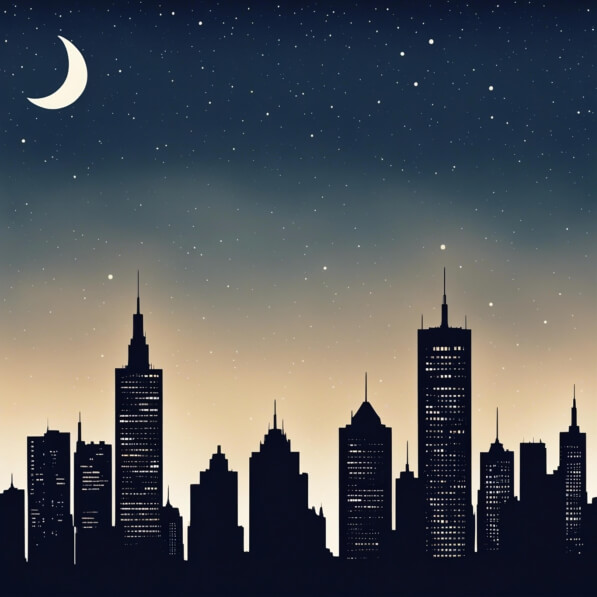Download City Skyline at Night with Stars and Crescent Moon Backgrounds ...