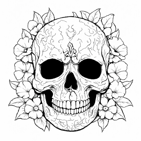 Download Skull with Floral Design Coloring pages Online - Creative Fabrica