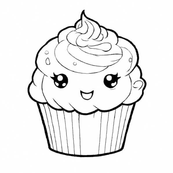 Download Cute Cartoon Cupcake Coloring pages Online Creative Fabrica