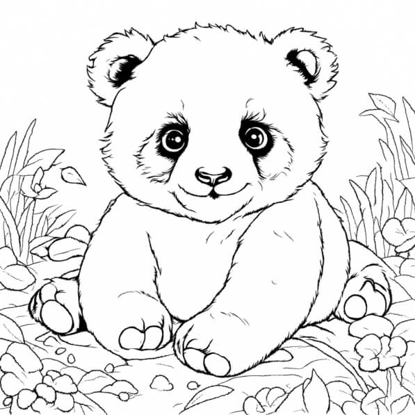 Download Panda Cub Sitting in a Floral Setting Coloring pages Online ...