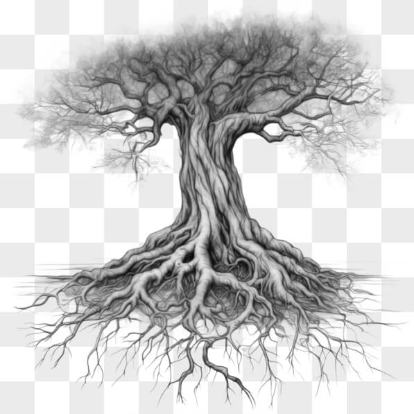 Download Artistic Illustration of a Tree with Detailed Roots Sketches ...