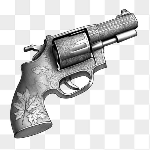 Intricately Designed Revolver with Maple Leaf Pattern Sketches thumbnail