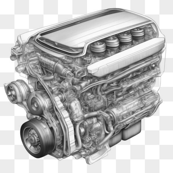Download Detailed Cutaway of an Automotive Engine Sketches Online ...