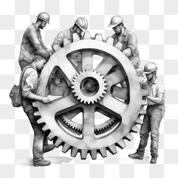 Download Workers Collaborating on a Large Gear Sketches Online ...