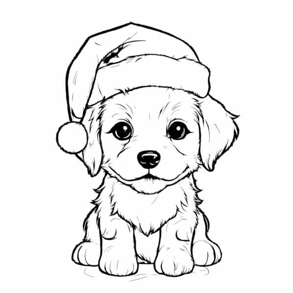 Download Adorable Puppy in Santa Hat Coloring pages Online - Creative ...