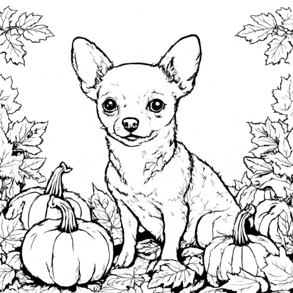 Download Chihuahua with Pumpkins and Autumn Leaves Coloring pages ...