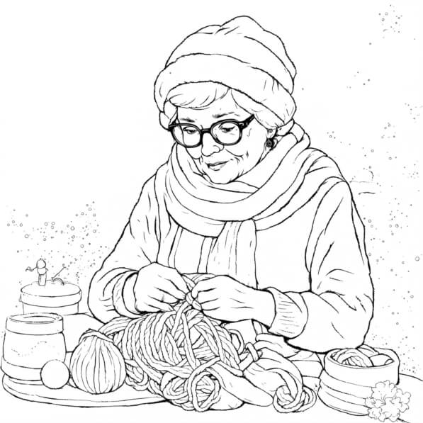 Download Elderly Woman Knitting Coloring pages Online - Creative Fabrica