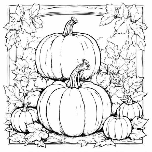 Download Pumpkins and Leaves Arrangement in Autumn Coloring pages ...