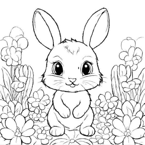 Download Cute Cartoon Bunny Surrounded by Flowers Coloring pages Online ...