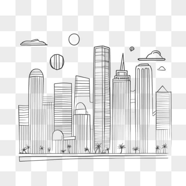 Download Stylized City Skyline with Line Art and Geometric Shapes ...