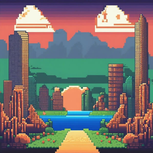 Download Pixel Art City Skyline at Sunset Backgrounds Online - Creative ...