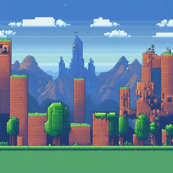 Download Pixel Art Landscape with Mountains and Trees Backgrounds ...
