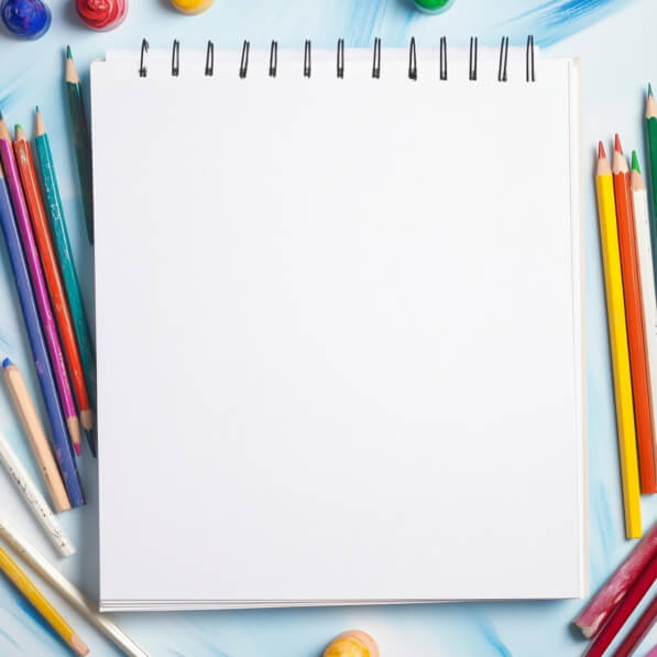Download Art Supplies Surrounding Blank Sketchbook