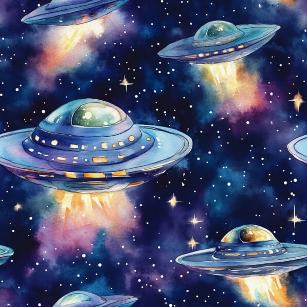Download Whimsical Watercolor Flying Saucers in Space Patterns Online ...
