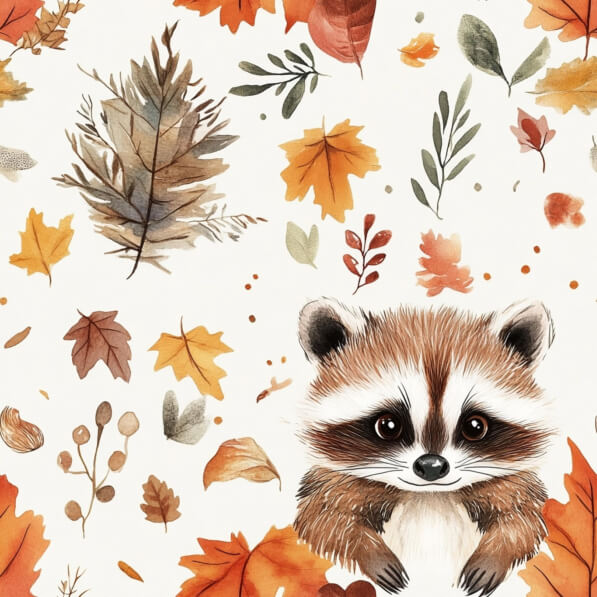 Download Cute raccoon surrounded by autumn leaves Patterns Online ...