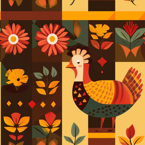 Colorful Chicken Illustration with Floral Patterns Colorful Chicken Illustration with Floral Patterns thumbnail