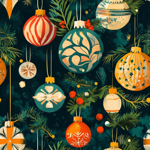 Colorful Christmas Ornaments on Evergreen Branches Colorful Christmas Ornaments on Evergreen Branches thumbnail