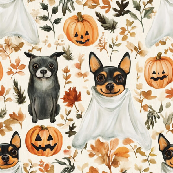 Download Playful Dogs in Ghost Costumes with Pumpkins and Autumn Leaves ...