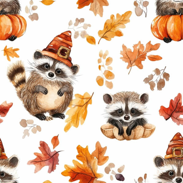 Fall Raccoon Patterns Download Playful Raccoons with Autumn Leaves Patterns Online - Creative ...