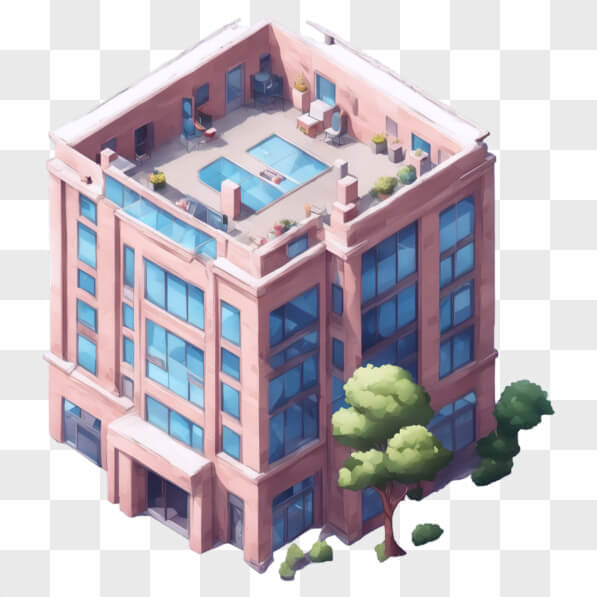Download Modern Building with Rooftop Pool and Lounge Area Cartoons ...