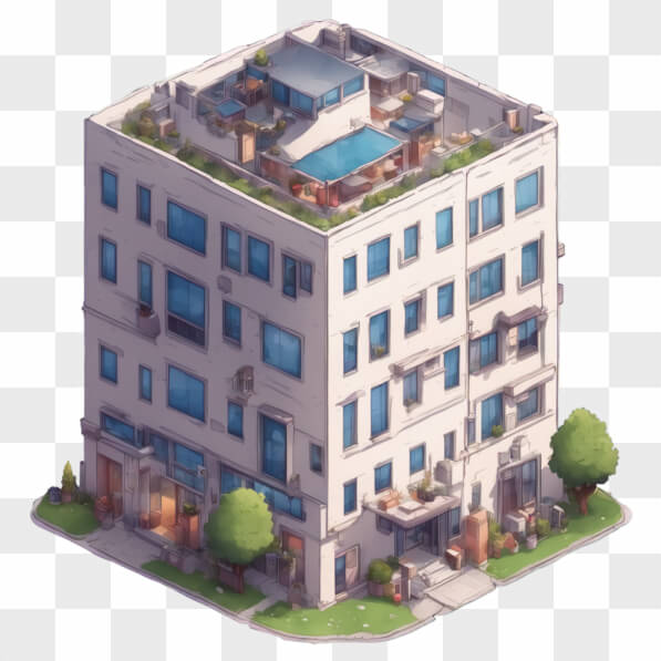 Poool Building Cartoon Download Modern Multi-Story Building with Rooftop Terrace and Pool ...