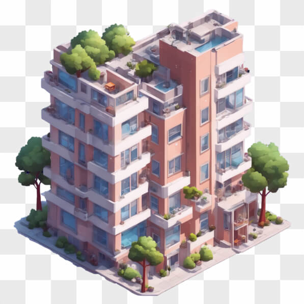 Poool Building Cartoon Download Modern Apartment Building with Rooftop Pool and Greenery ...