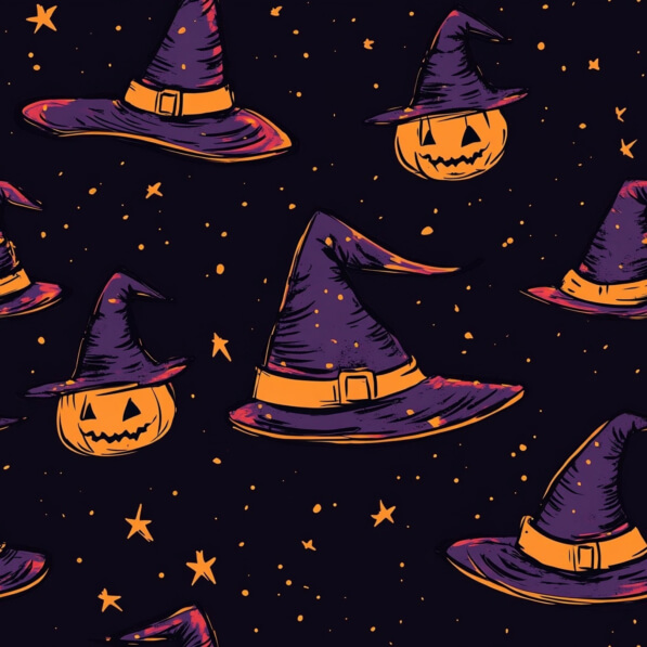 Download Halloween-themed pattern with witch hats and pumpkins Patterns ...