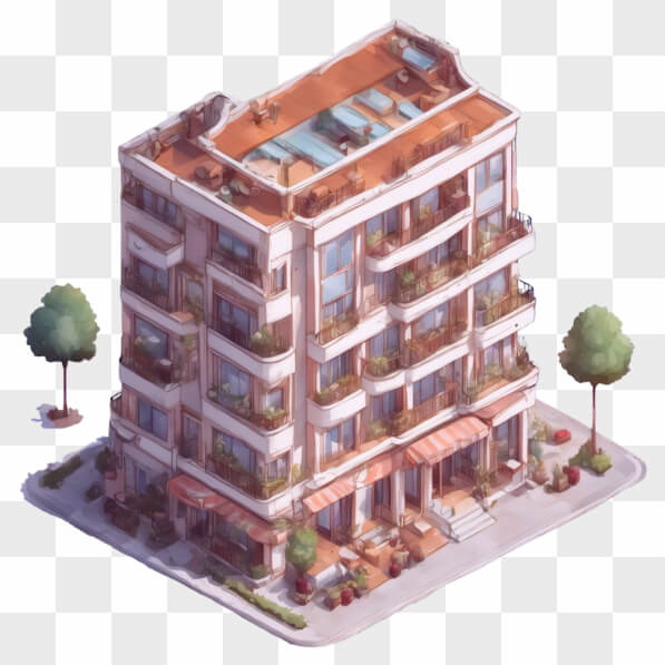 Poool Building Cartoon Download Modern Multi-Story Building with Swimming Pool and Balconies ...