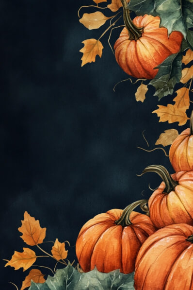 Download Autumn Pumpkins with Leaves on Dark Background Backgrounds ...