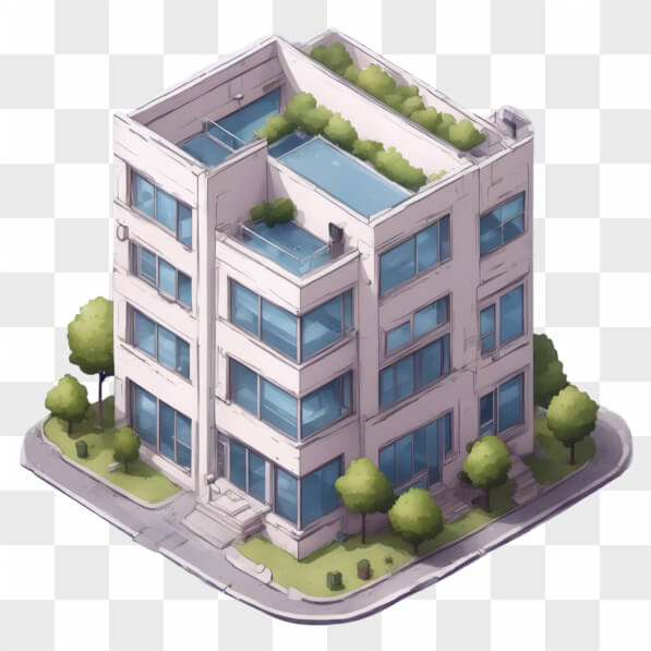 Download Modern Multi-Story Building with Rooftop Garden Cartoons ...