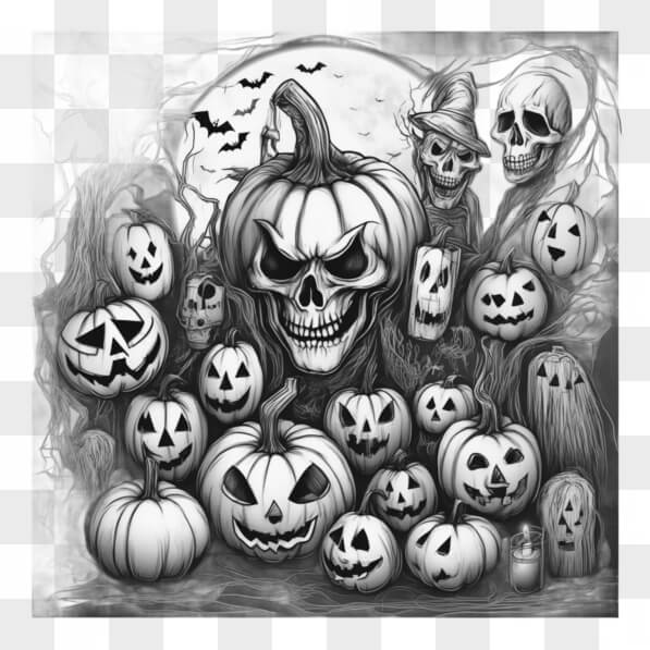 Download Spooky Halloween Scene with Skulls and Pumpkins Sketches ...