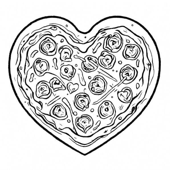 Download Heart-Shaped Pizza Coloring pages Online - Creative Fabrica