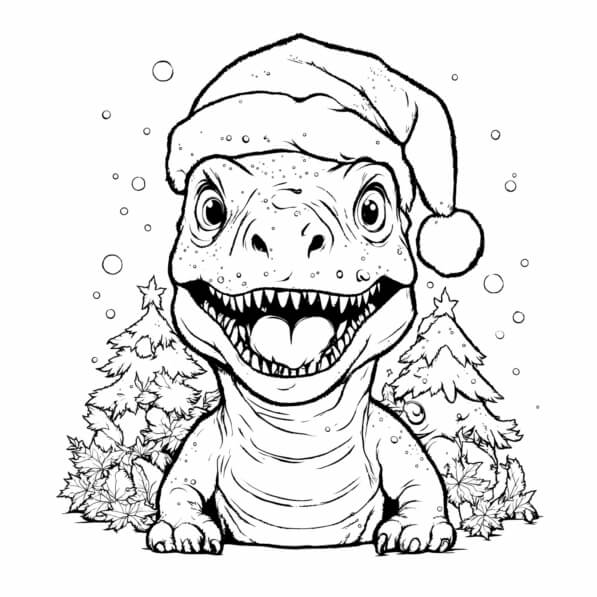 Download Cheerful Dinosaur in a Santa Hat Coloring pages Online ...