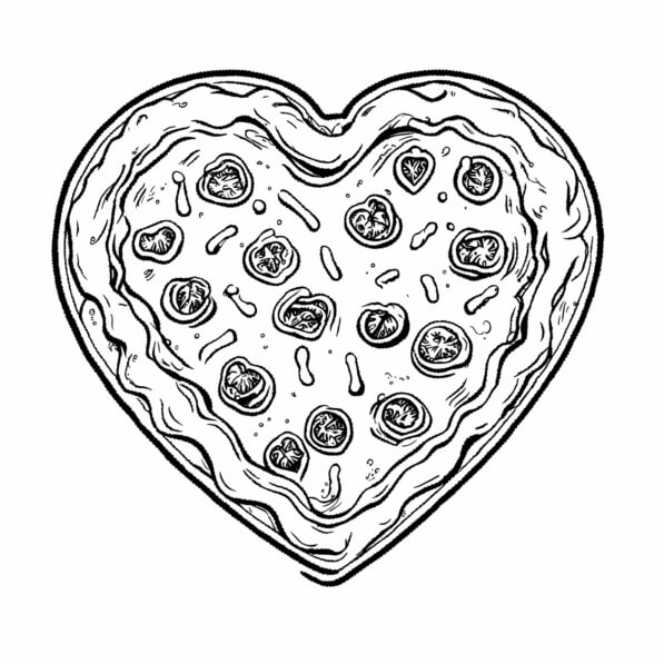 Download Heart-Shaped Pizza with Toppings Coloring pages Online ...