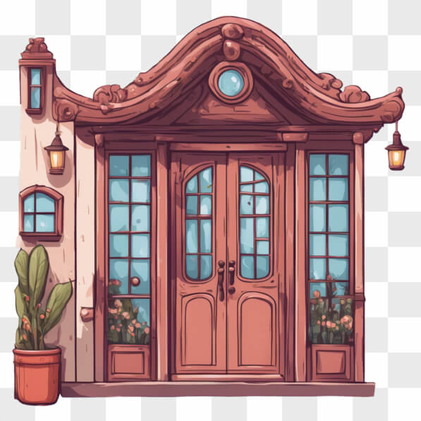 Download Charming Entrance to a Building with Decorative Doors Cartoons ...