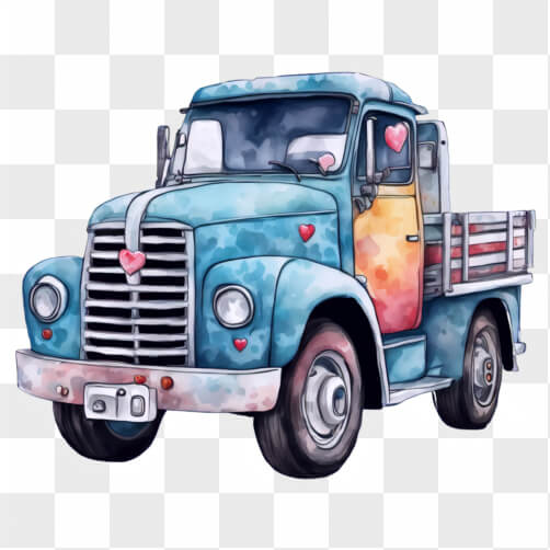 Vintage Blue Truck with Hearts Patterns Vintage Blue Truck with Hearts Patterns thumbnail