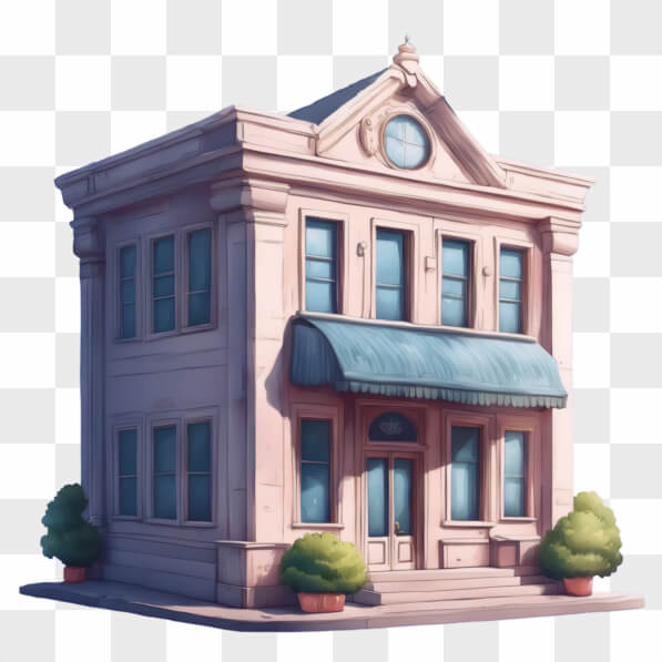 Download Stylized Building with Pink Exterior and Awning Cartoons ...
