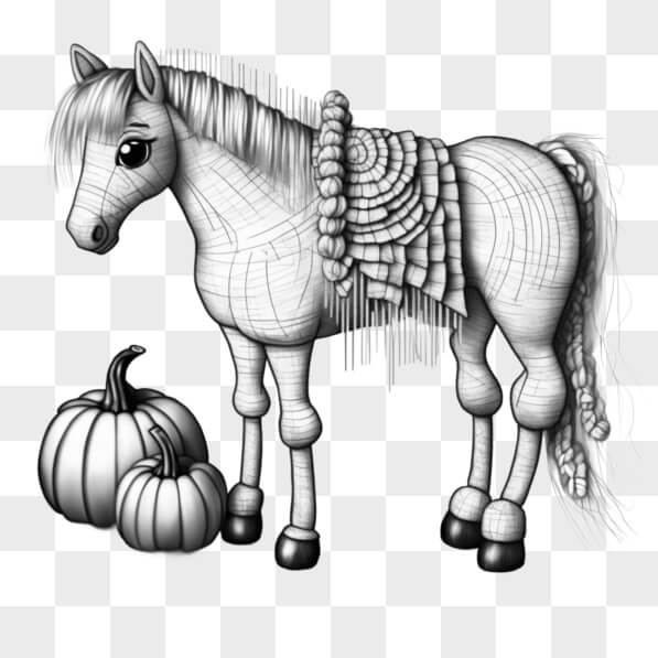 Download Whimsical Wooden Horse with Pumpkins Sketches Online ...