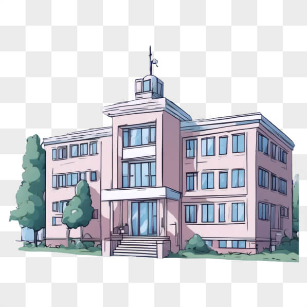 Cartoon Computer Building Download Stylized Building Surrounded by Trees Cartoons Online ...