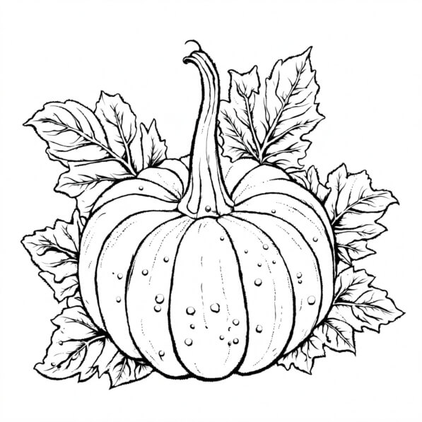 Download Pumpkin with Leaves Coloring pages Online Creative Fabrica