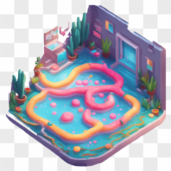 Download Whimsical Indoor Pool with Colorful Shapes Cartoons Online ...